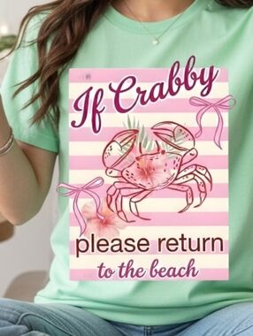 Gildan Mint Green Tee with Pink Striped Crab Graphic